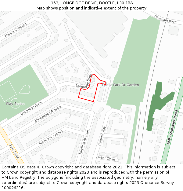 153, LONGRIDGE DRIVE, BOOTLE, L30 1RA: Location map and indicative extent of plot