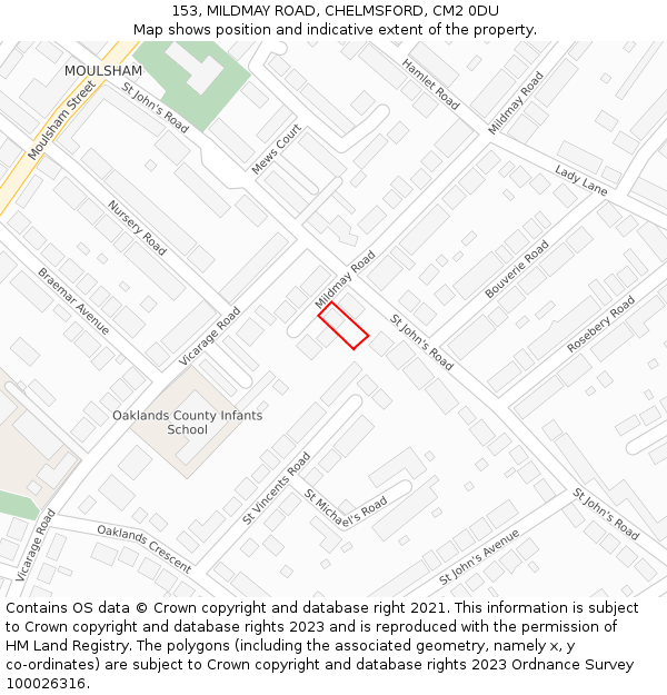 153, MILDMAY ROAD, CHELMSFORD, CM2 0DU: Location map and indicative extent of plot