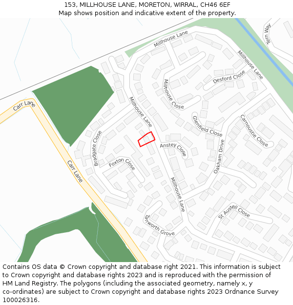 153, MILLHOUSE LANE, MORETON, WIRRAL, CH46 6EF: Location map and indicative extent of plot