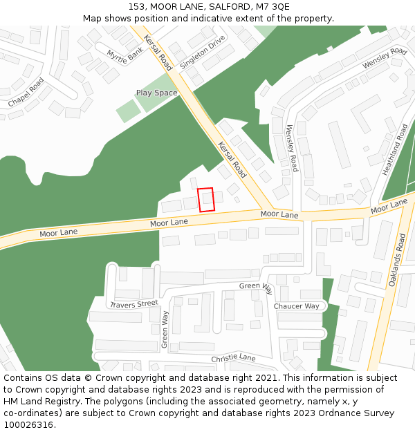 153, MOOR LANE, SALFORD, M7 3QE: Location map and indicative extent of plot