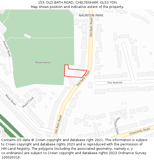 153, OLD BATH ROAD, CHELTENHAM, GL53 7DN: Location map and indicative extent of plot