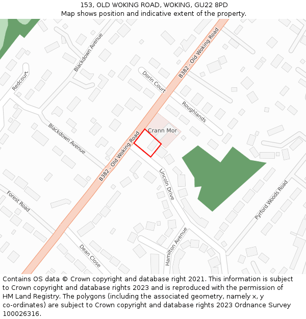 153, OLD WOKING ROAD, WOKING, GU22 8PD: Location map and indicative extent of plot