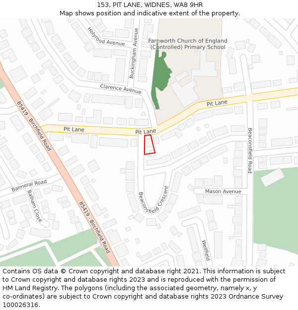 153, PIT LANE, WIDNES, WA8 9HR: Location map and indicative extent of plot