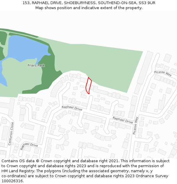 153, RAPHAEL DRIVE, SHOEBURYNESS, SOUTHEND-ON-SEA, SS3 9UR: Location map and indicative extent of plot