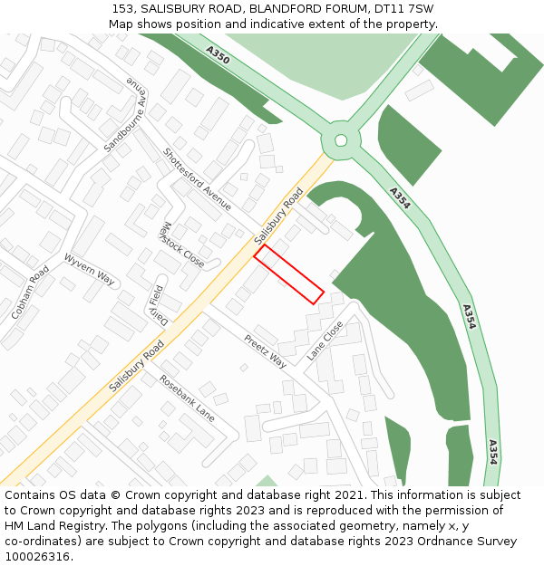 153, SALISBURY ROAD, BLANDFORD FORUM, DT11 7SW: Location map and indicative extent of plot