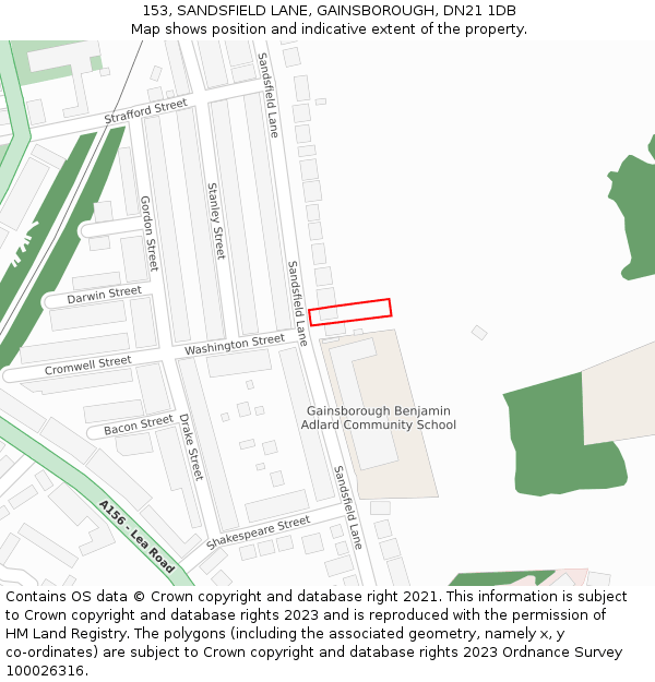 153, SANDSFIELD LANE, GAINSBOROUGH, DN21 1DB: Location map and indicative extent of plot