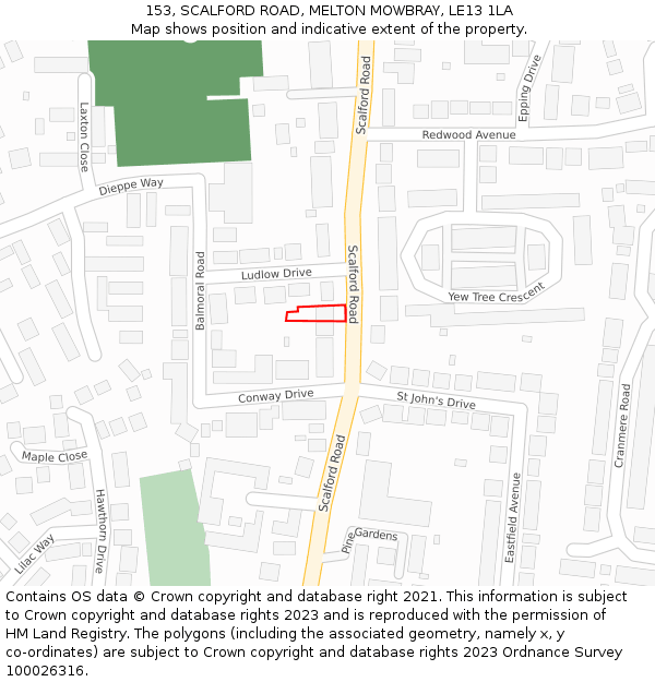 153, SCALFORD ROAD, MELTON MOWBRAY, LE13 1LA: Location map and indicative extent of plot