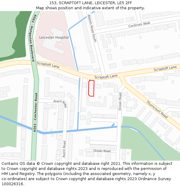 153, SCRAPTOFT LANE, LEICESTER, LE5 2FF: Location map and indicative extent of plot