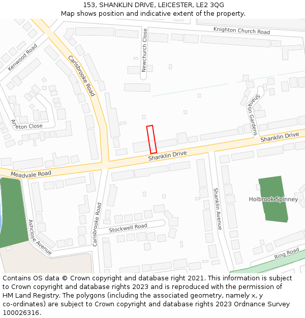 153, SHANKLIN DRIVE, LEICESTER, LE2 3QG: Location map and indicative extent of plot