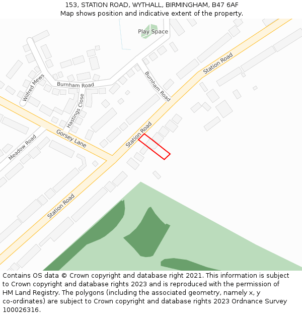 153, STATION ROAD, WYTHALL, BIRMINGHAM, B47 6AF: Location map and indicative extent of plot