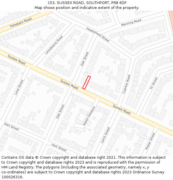 153, SUSSEX ROAD, SOUTHPORT, PR8 6DF: Location map and indicative extent of plot