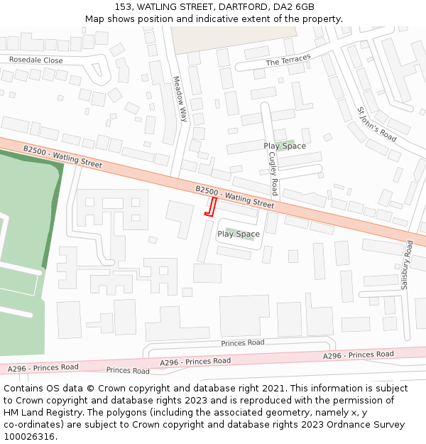 153, WATLING STREET, DARTFORD, DA2 6GB: Location map and indicative extent of plot