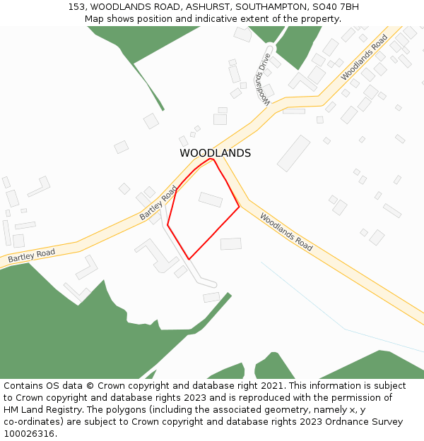 153, WOODLANDS ROAD, ASHURST, SOUTHAMPTON, SO40 7BH: Location map and indicative extent of plot