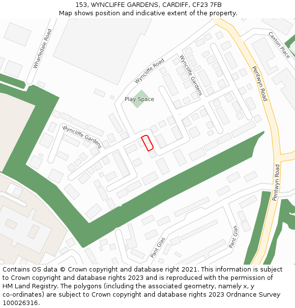 153, WYNCLIFFE GARDENS, CARDIFF, CF23 7FB: Location map and indicative extent of plot