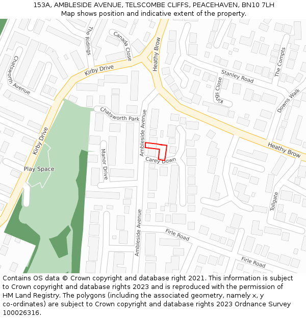 153A, AMBLESIDE AVENUE, TELSCOMBE CLIFFS, PEACEHAVEN, BN10 7LH: Location map and indicative extent of plot