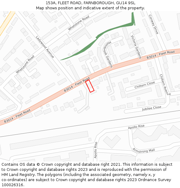 153A, FLEET ROAD, FARNBOROUGH, GU14 9SL: Location map and indicative extent of plot