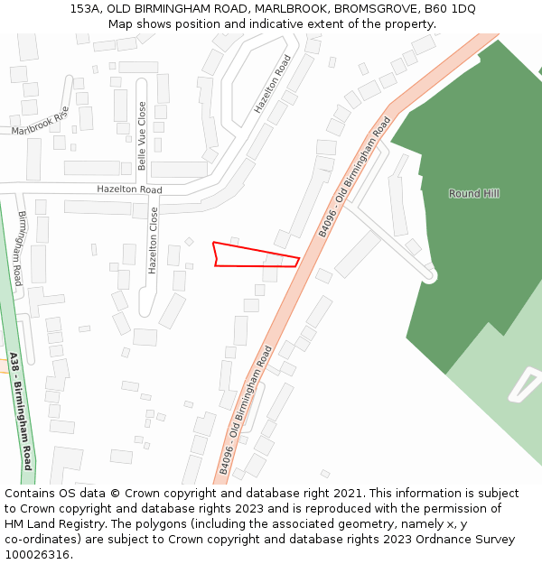 153A, OLD BIRMINGHAM ROAD, MARLBROOK, BROMSGROVE, B60 1DQ: Location map and indicative extent of plot