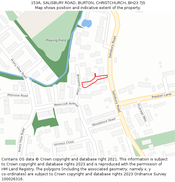 153A, SALISBURY ROAD, BURTON, CHRISTCHURCH, BH23 7JS: Location map and indicative extent of plot