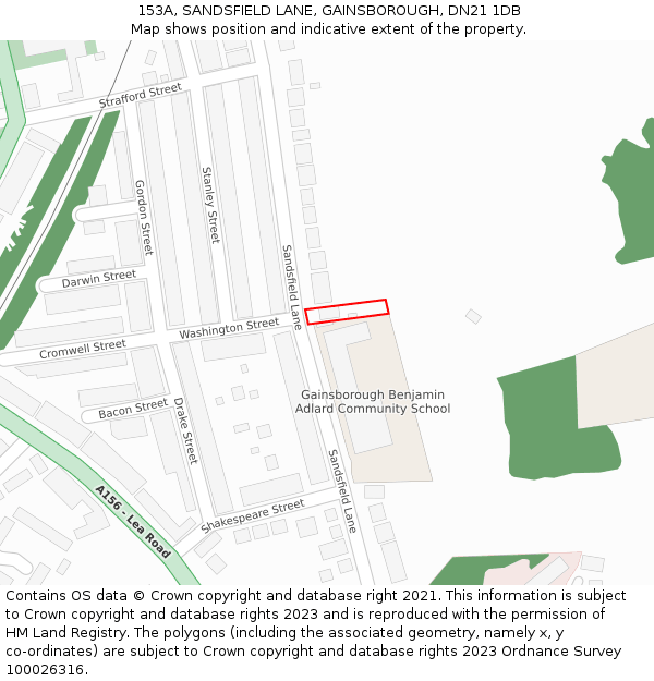 153A, SANDSFIELD LANE, GAINSBOROUGH, DN21 1DB: Location map and indicative extent of plot