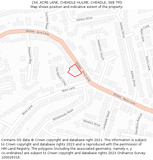 154, ACRE LANE, CHEADLE HULME, CHEADLE, SK8 7PD: Location map and indicative extent of plot