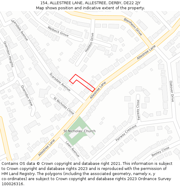 154, ALLESTREE LANE, ALLESTREE, DERBY, DE22 2JY: Location map and indicative extent of plot