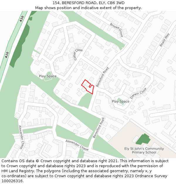 154, BERESFORD ROAD, ELY, CB6 3WD: Location map and indicative extent of plot