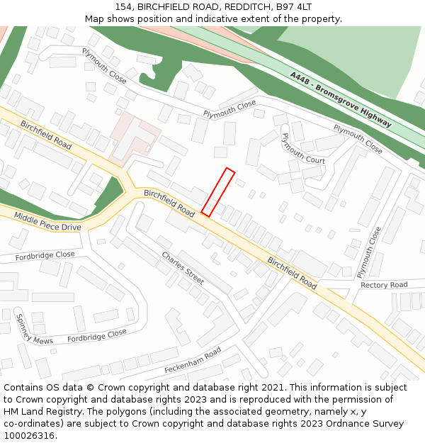 154, BIRCHFIELD ROAD, REDDITCH, B97 4LT: Location map and indicative extent of plot