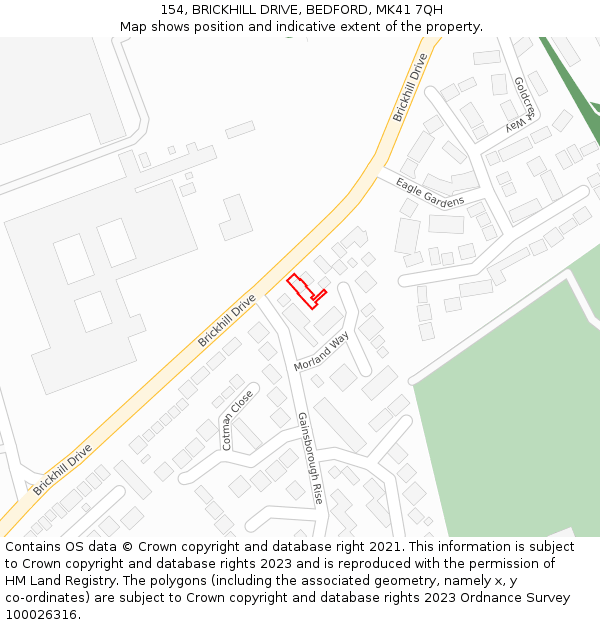 154, BRICKHILL DRIVE, BEDFORD, MK41 7QH: Location map and indicative extent of plot