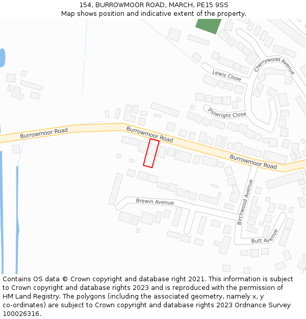 154, BURROWMOOR ROAD, MARCH, PE15 9SS: Location map and indicative extent of plot