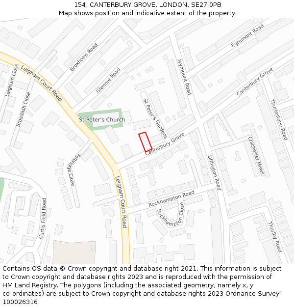 154, CANTERBURY GROVE, LONDON, SE27 0PB: Location map and indicative extent of plot