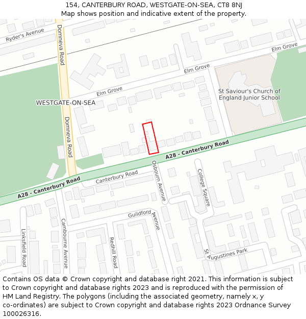 154, CANTERBURY ROAD, WESTGATE-ON-SEA, CT8 8NJ: Location map and indicative extent of plot