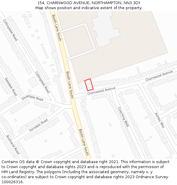 154, CHARNWOOD AVENUE, NORTHAMPTON, NN3 3DY: Location map and indicative extent of plot