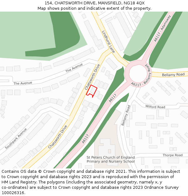 154, CHATSWORTH DRIVE, MANSFIELD, NG18 4QX: Location map and indicative extent of plot