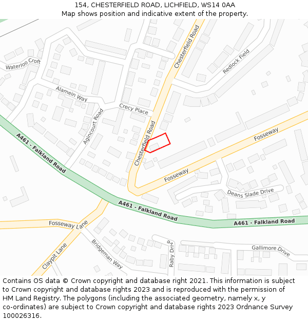 154, CHESTERFIELD ROAD, LICHFIELD, WS14 0AA: Location map and indicative extent of plot