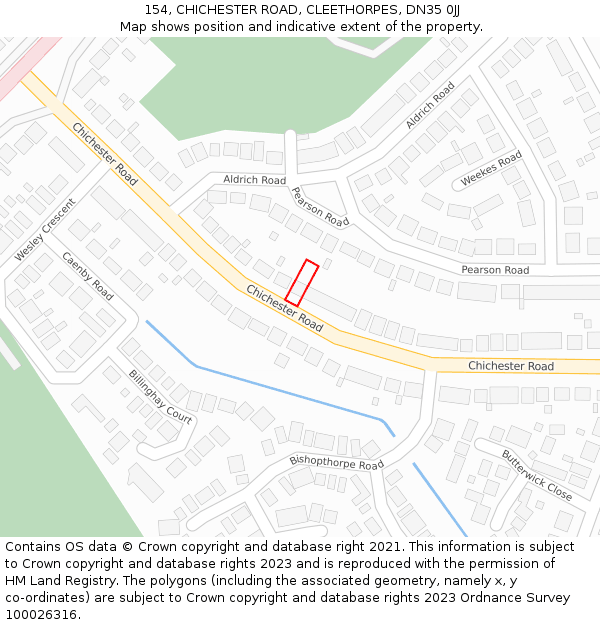 154, CHICHESTER ROAD, CLEETHORPES, DN35 0JJ: Location map and indicative extent of plot