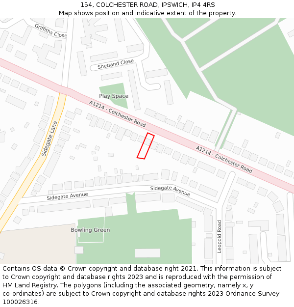 154, COLCHESTER ROAD, IPSWICH, IP4 4RS: Location map and indicative extent of plot