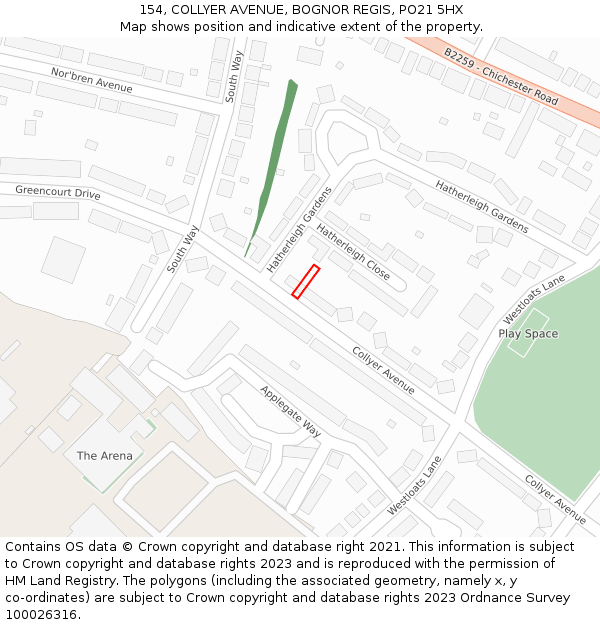 154, COLLYER AVENUE, BOGNOR REGIS, PO21 5HX: Location map and indicative extent of plot