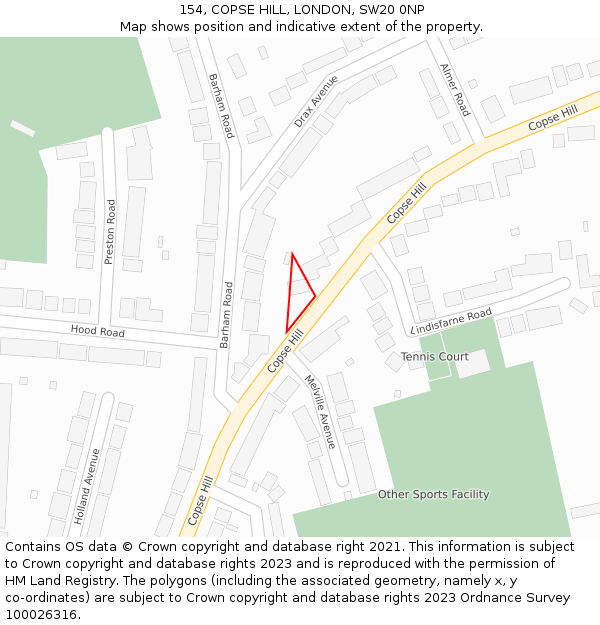 154, COPSE HILL, LONDON, SW20 0NP: Location map and indicative extent of plot