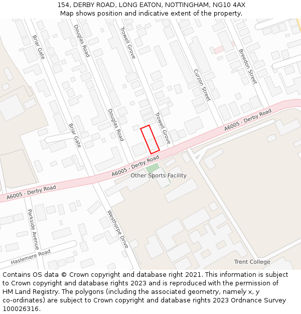 154, DERBY ROAD, LONG EATON, NOTTINGHAM, NG10 4AX: Location map and indicative extent of plot