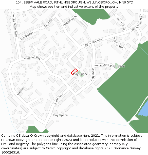 154, EBBW VALE ROAD, IRTHLINGBOROUGH, WELLINGBOROUGH, NN9 5YD: Location map and indicative extent of plot