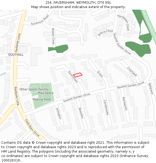 154, FAVERSHAM, WEYMOUTH, DT4 9SL: Location map and indicative extent of plot