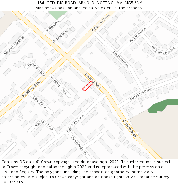 154, GEDLING ROAD, ARNOLD, NOTTINGHAM, NG5 6NY: Location map and indicative extent of plot