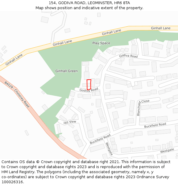 154, GODIVA ROAD, LEOMINSTER, HR6 8TA: Location map and indicative extent of plot