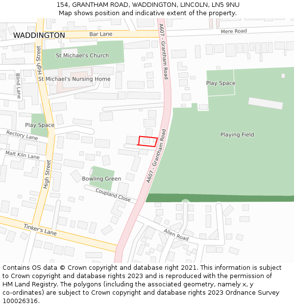 154, GRANTHAM ROAD, WADDINGTON, LINCOLN, LN5 9NU: Location map and indicative extent of plot