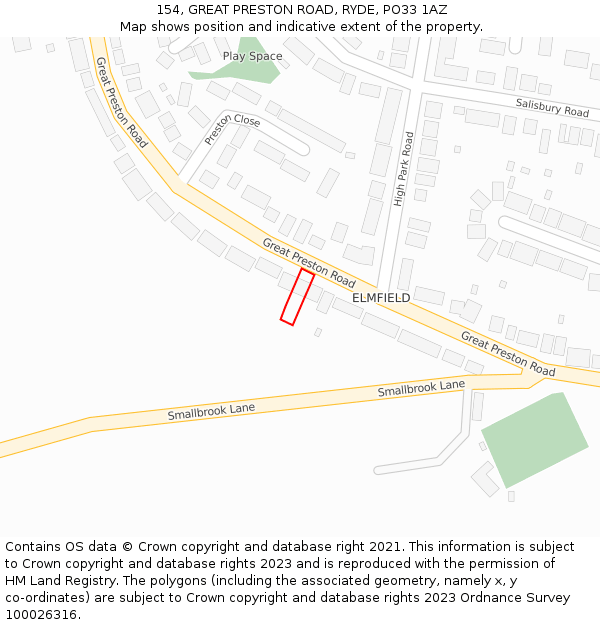 154, GREAT PRESTON ROAD, RYDE, PO33 1AZ: Location map and indicative extent of plot