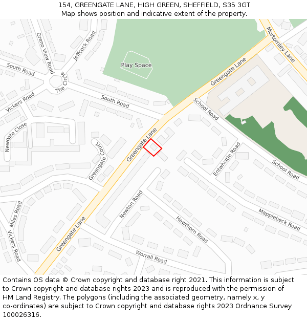 154, GREENGATE LANE, HIGH GREEN, SHEFFIELD, S35 3GT: Location map and indicative extent of plot