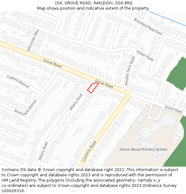 154, GROVE ROAD, RAYLEIGH, SS6 8RQ: Location map and indicative extent of plot