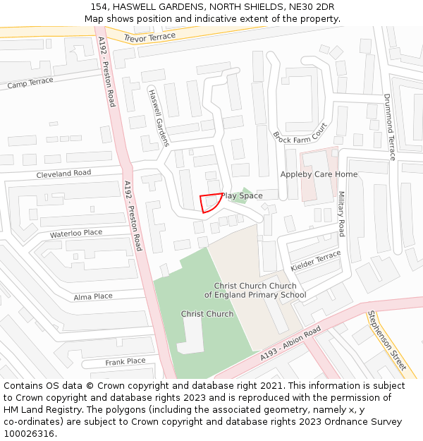 154, HASWELL GARDENS, NORTH SHIELDS, NE30 2DR: Location map and indicative extent of plot