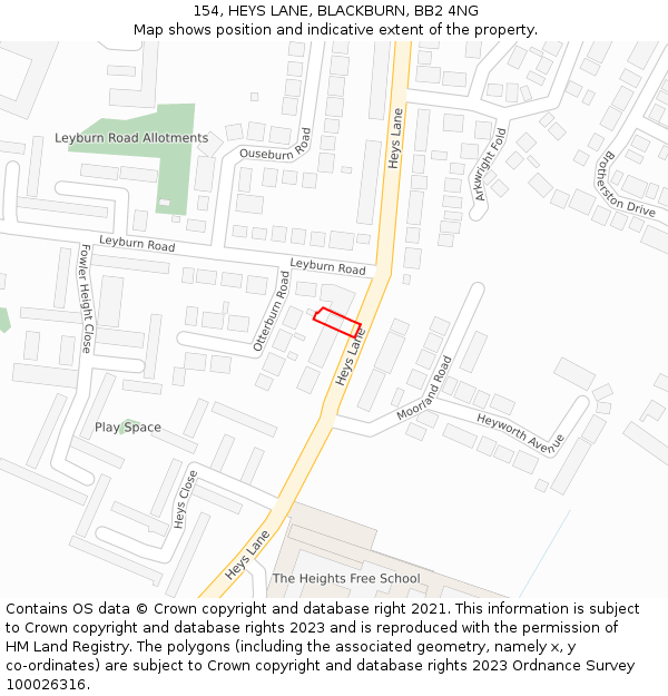 154, HEYS LANE, BLACKBURN, BB2 4NG: Location map and indicative extent of plot