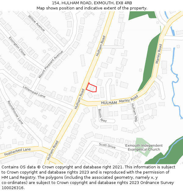 154, HULHAM ROAD, EXMOUTH, EX8 4RB: Location map and indicative extent of plot